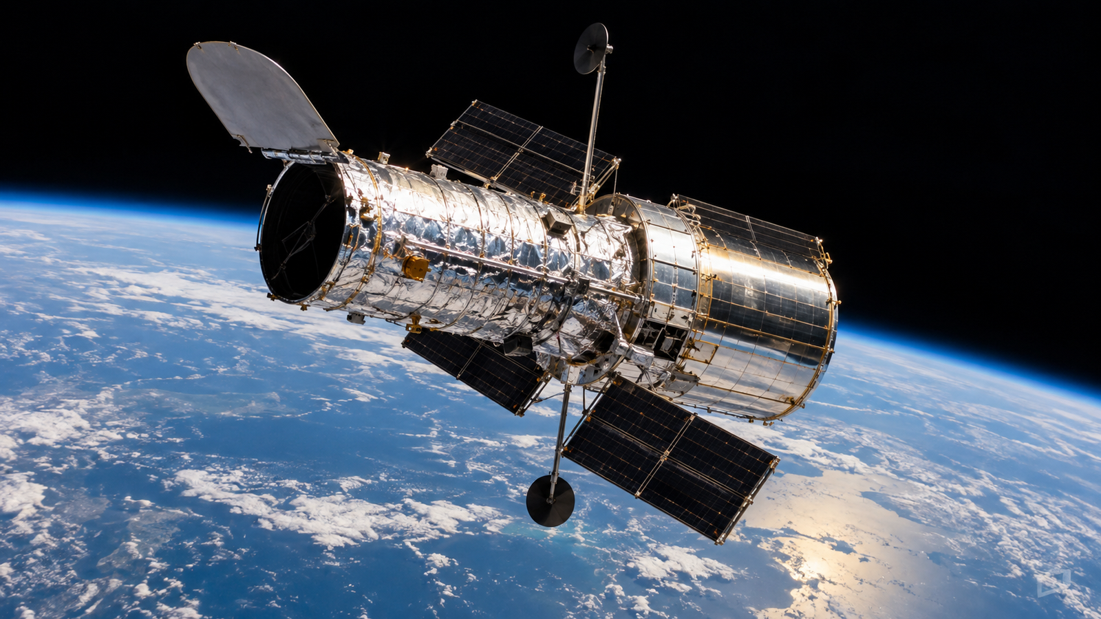 Telescopio spaziale in orbita sopra il bordo terrestre